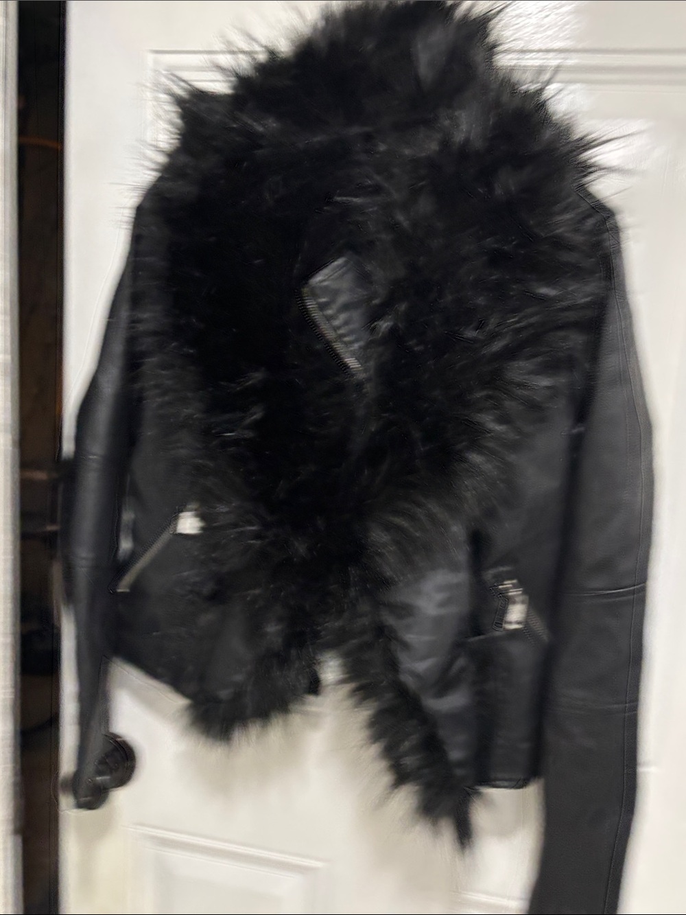 Women's Black Faux Fur Trim Moto Jacket